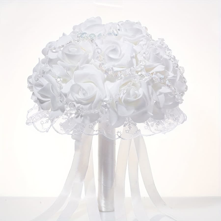 TEMU A Bouquet Featuring A Western-style Rose And Small Rhinestones, Designed For Brides To Hold