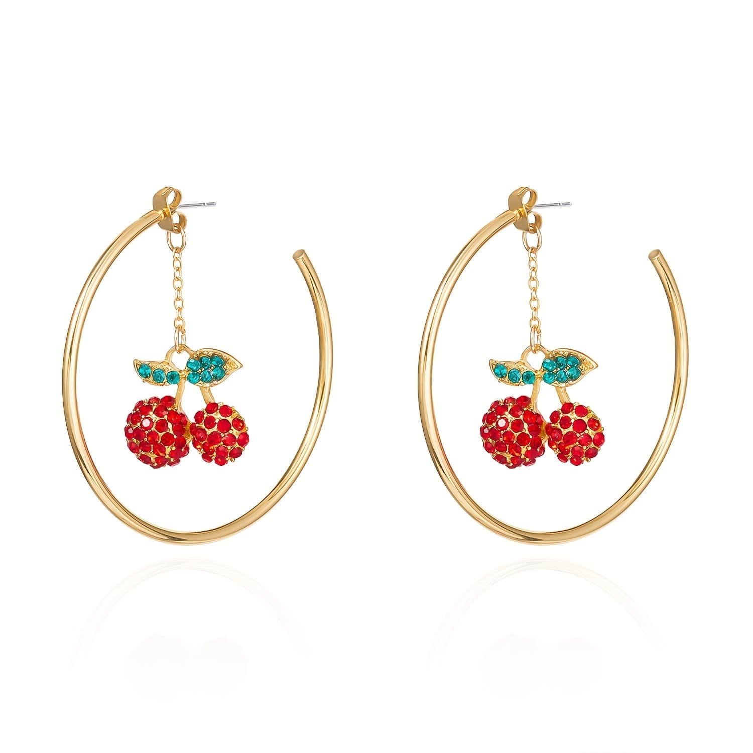 TEMU Cherry Hoop Earrings With Rhinestones, Women's Earrings, Cute Accessory Gift