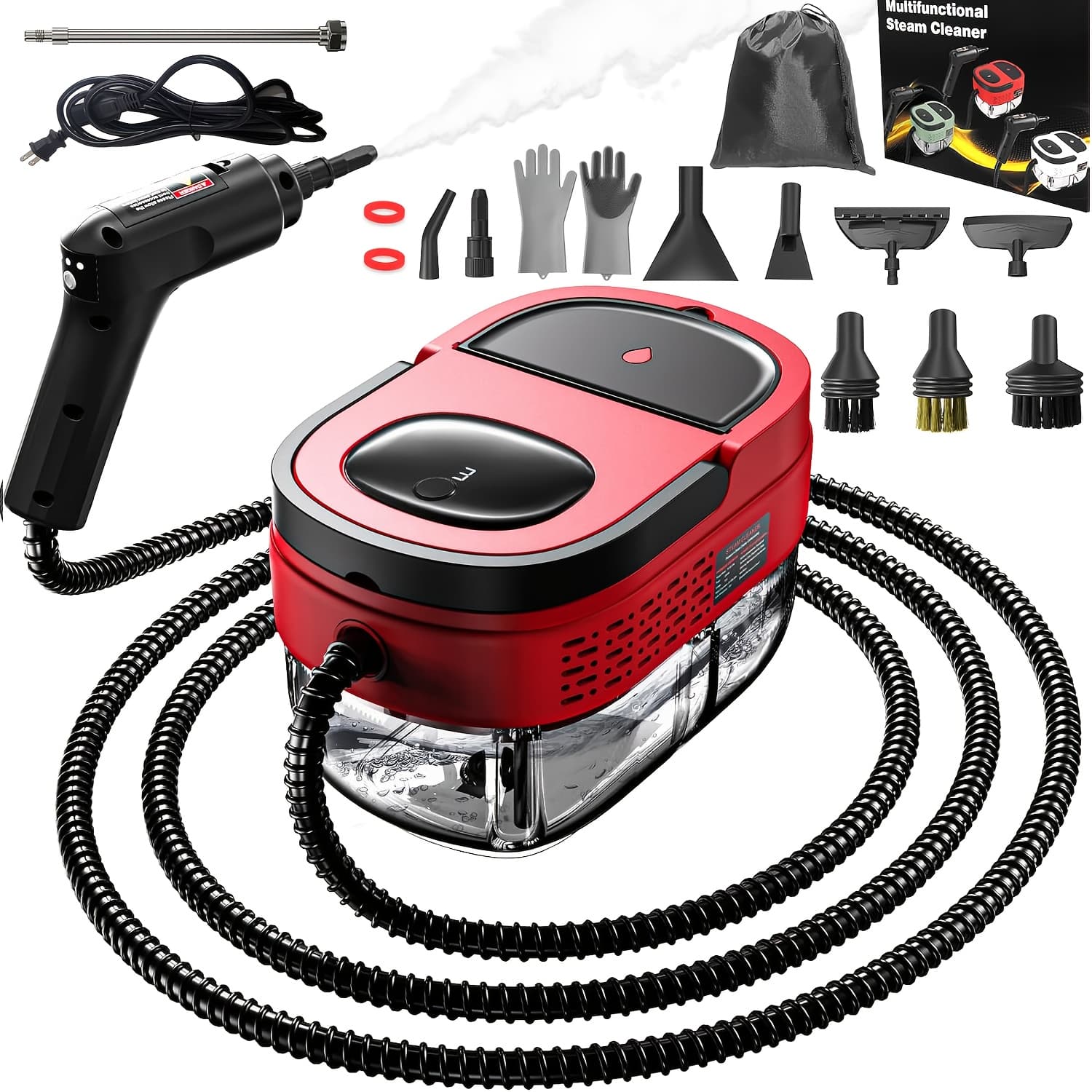 TEMU Handheld Steam Cleaner, 1500w High Pressure Steamer For Cleaning, Portable Steam Cleaner With 1.6l Water Tank, 3 Levels Adjustable Handle, Steam Cleaner For Home, Car, Furniture, Bed Bugs