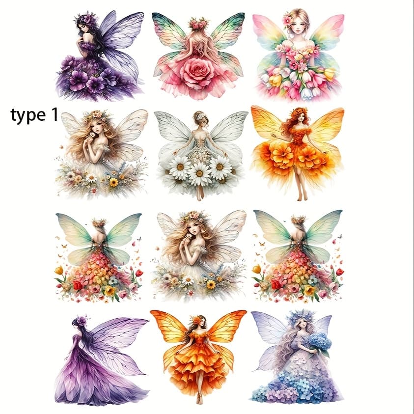 TEMU 1 Pack Flower Fairy Elf Stickers With Wings And Skirts, Creative Handmade Diy Cutting Journal Notebook Album Photo Stationery Stickers, Craft Material Stickers For Junk Journal