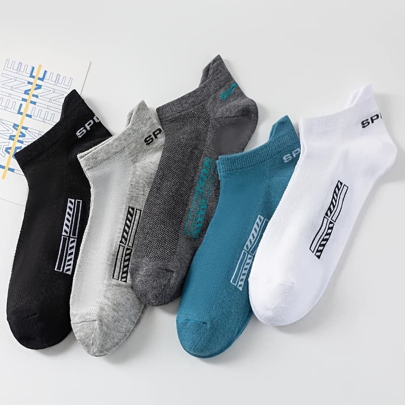 TEMU 5 Pairs Of Thin Invisible Men's Sports Socks, Breathable, Comfortable And Elastic Men's Socks, Suitable For Sizes 38-42
