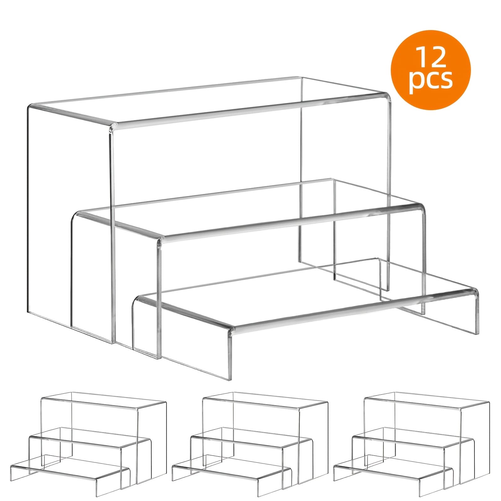 TEMU 12pcs Acrylic Display Rack, Large Sizes, Acrylic Storage Rack For Kitchen, Thick Clear Shelf Risers For Seasoning Bottles, For Halloween And Christmas