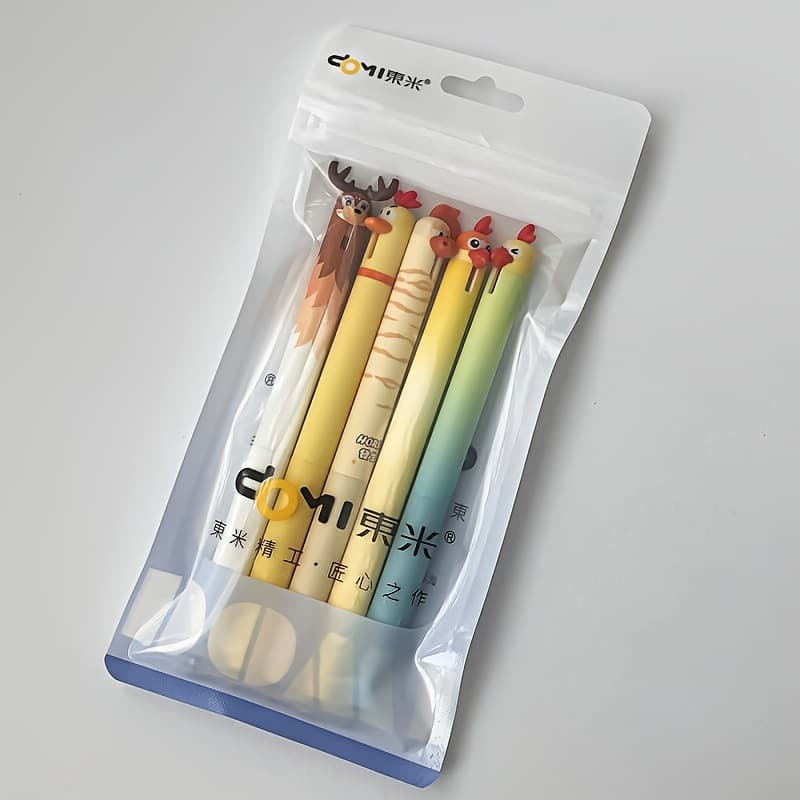 TEMU 5pcs Orange Series Gel Pen 0.5mm Quick Dry Creative Horse Chick Parrot Writing Pen Office Supplies