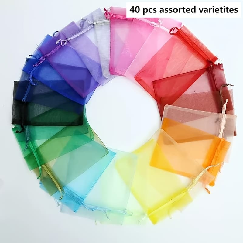 TEMU 40pcs - 15*10cm Organza Bags, Colorful Gift Packaging Bags
