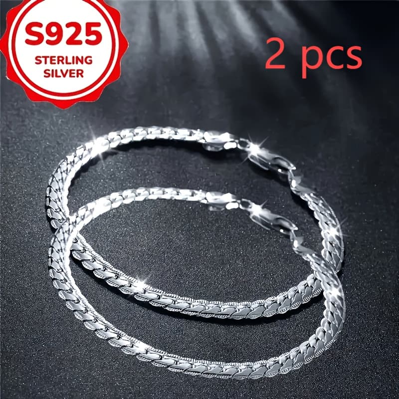 TEMU 2pcs Set - 925 Sterling Silver, Hypoallergenic, Durable, Minimalist , Women's Fashion Bracelet (approximately 20cm/7.9 Inches Long)