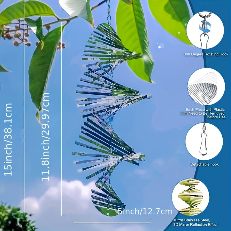 TEMU Outdoor Bird Deterrent, 3d Silvery Stainless Steel Wind Spinner, Garden Decoration, Device