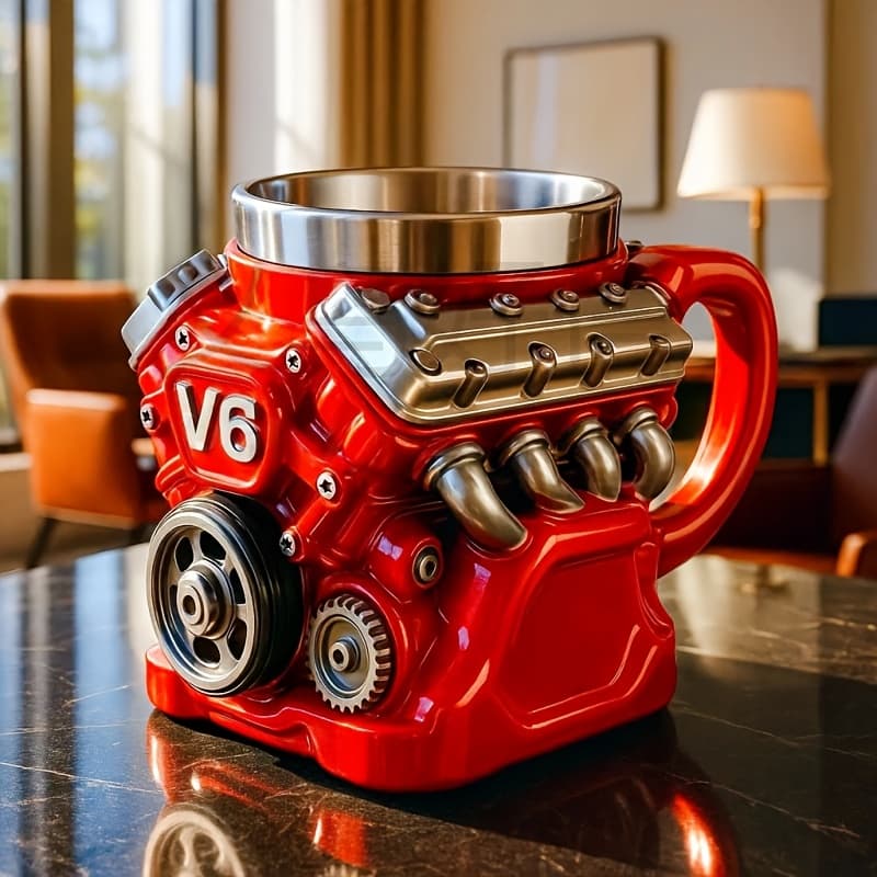 TEMU V8/v12 Stylish Coffee Mug, Cold And Hot Drink . Unique Creative Inner Liner, Perfect For , Gentlemen And Mechanics. Ideal Gift For And Father's Day, Fits All Beverages For Home, Office And Bar.