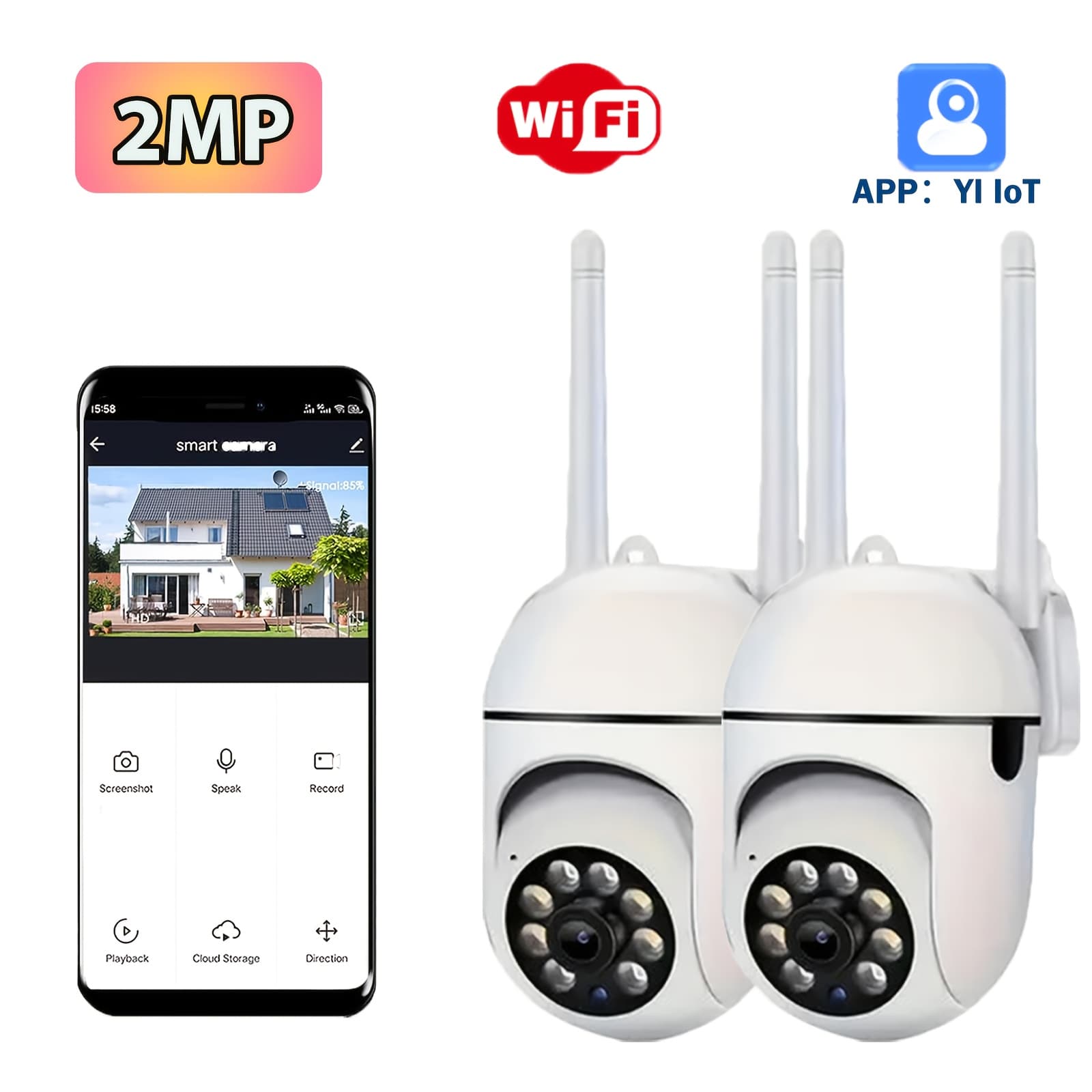 TEMU 2pcs 1080p Hd Security Camera Indoor, 2.4ghz Wi-fi Connection, Auto Tracking, , Sound/motion Detection, Smart Home Security Solution, Audio, 355° Pan 90° Tilt, Ultra , With Mobile Apps