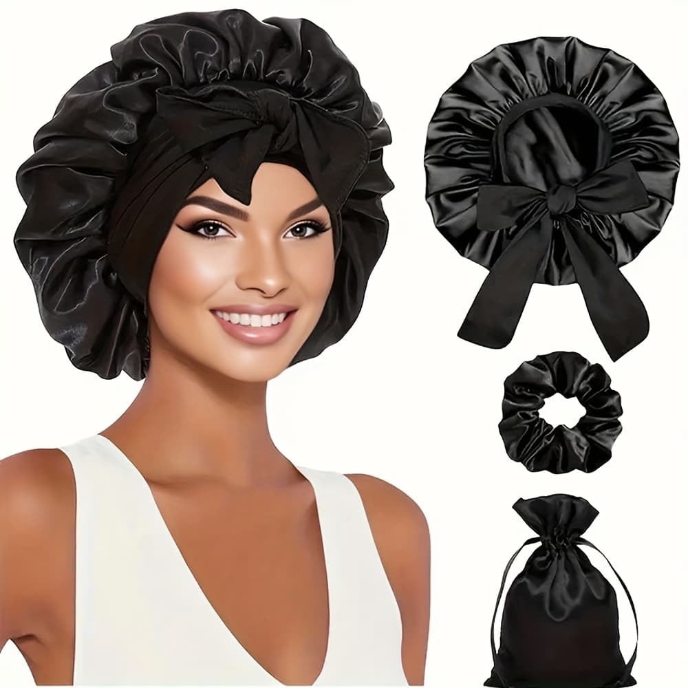 TEMU Three-piece Sleep Hair Set (including Lace)-women's Curly Hair Braided Hair , Soft And Comfortable Night , Sleep Hair , Bath