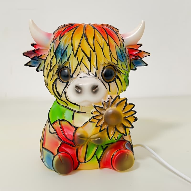 TEMU 1pc Scottish Highland & Figurine - Resin Bedside With Suitable For Home,, Desk Decor, Adorable Scottish Cow Statue For Room, Lamp Cow Decoration For, Collectible Gift