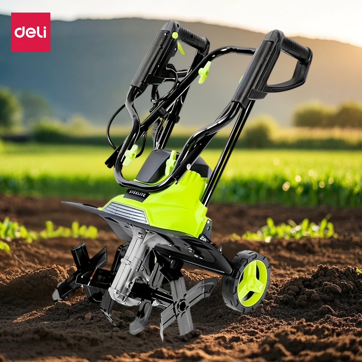 TEMU Deli 14-inch Electric And Cultivator | 10-amp Power, 4 Steel And Foldable Handle - Portable Garden For Home Gardening, And More | Sturdy Metal Construction