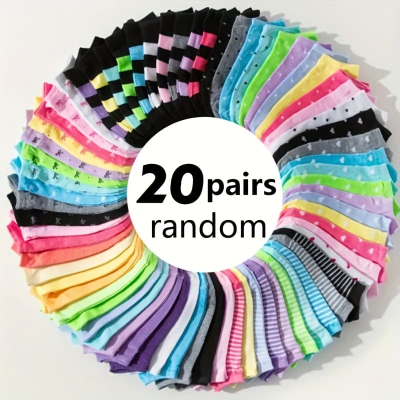 TEMU 20 Pairs Random Of Women's Casual Outdoor Socks, Breathable Low-, Suitable For Autumn And Winter Christmas, For Families, Suitable For All