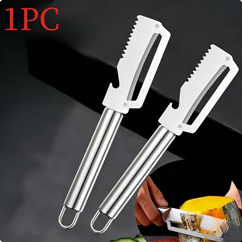 TEMU 1pc Stainless Steel Multi-functional Peeler - Bottle Opener, Fish Scale Remover, Hook Handle, Fruit And Vegetable Peeler - Suitable For Potatoes, Pumpkins, , Etc. - Kitchen Essential