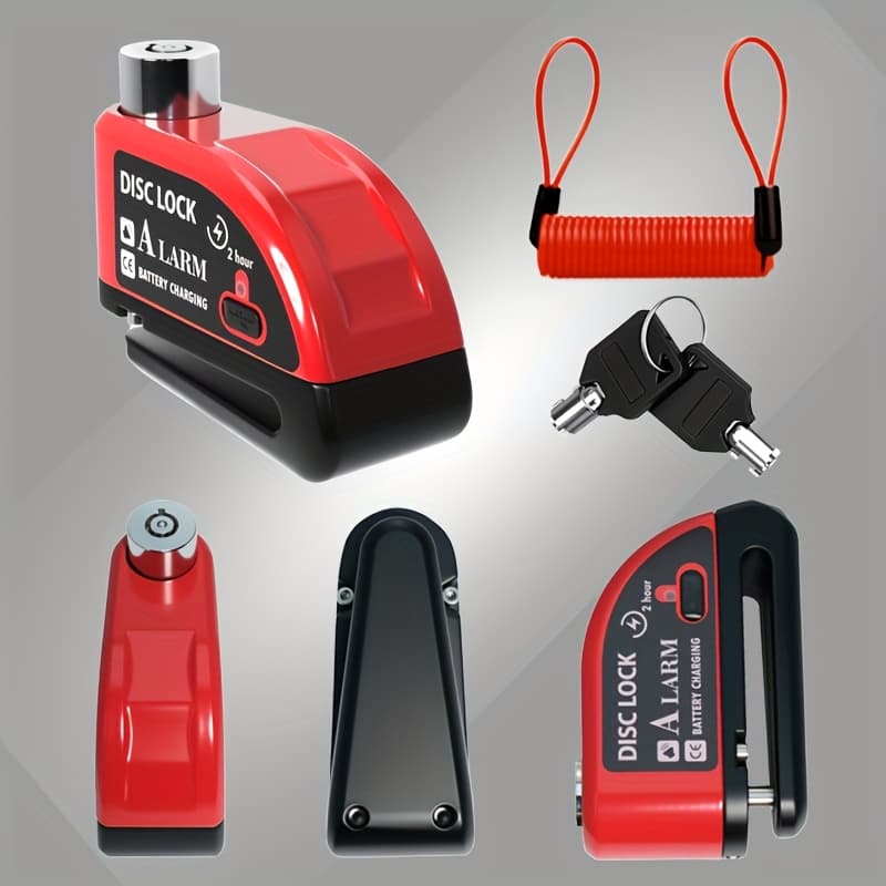 TEMU Motorbike Security Lock With Disc Brake Alarm System, 110db Sound, 500mah Rechargeable Battery, Includes Usb Charging Cable And Reminder Rope