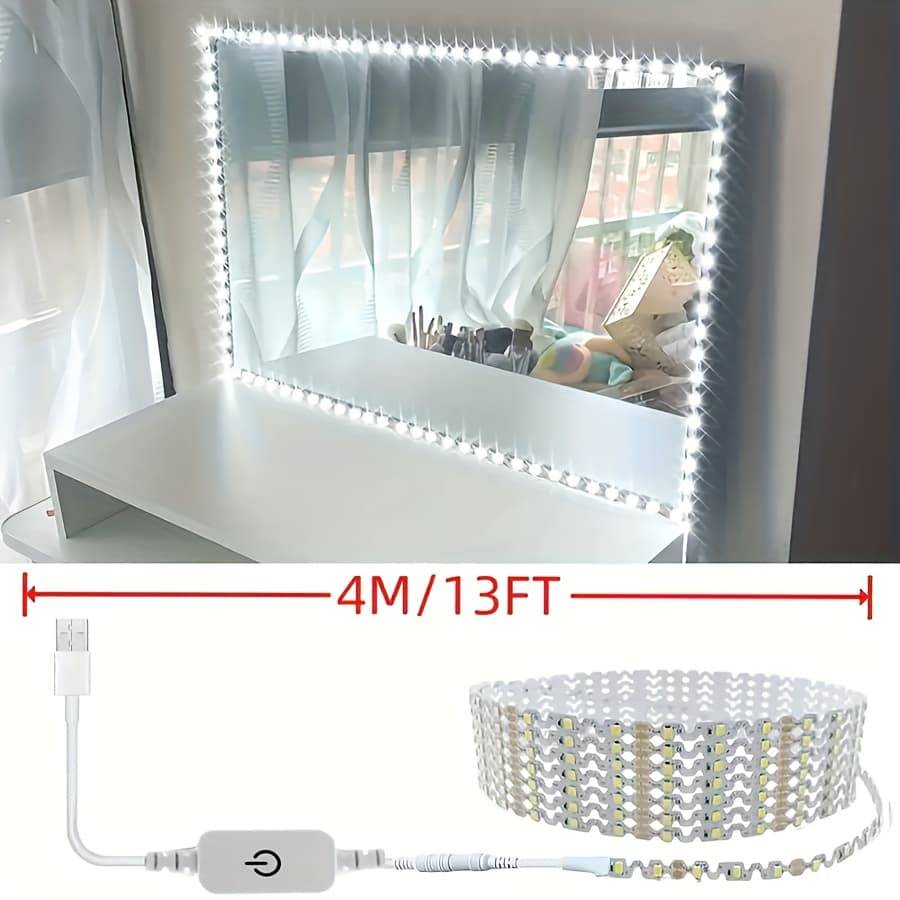 TEMU 13ft Led Vanity Mirror Lights Kit With Dimmer, Adjustable Strip Light For Makeup, Flexible Table Set