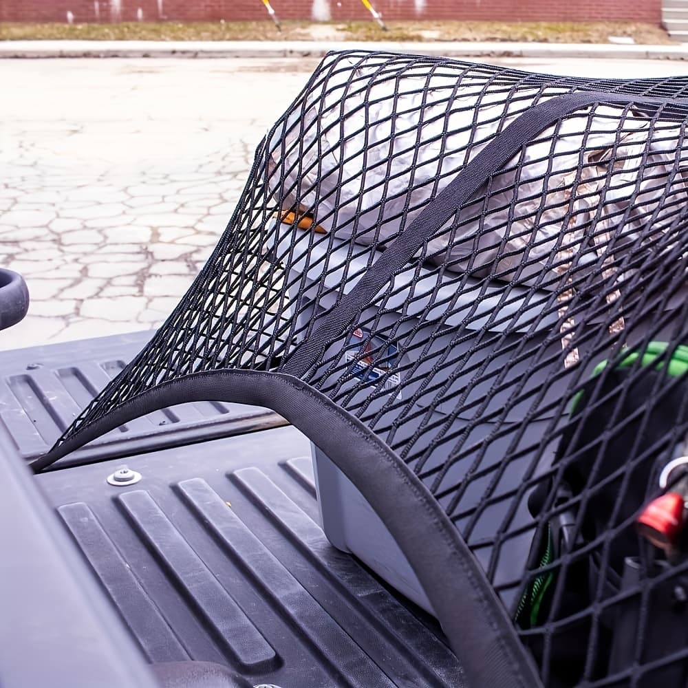 TEMU 1pc Universal Fit Stretch Truck Bed Net - High Cargo Mesh For Trailers, Polyester Tailgate Organizer, Light Load Use, Secure Item Transport||flexible Cargo Net, Truck Bed Accessory