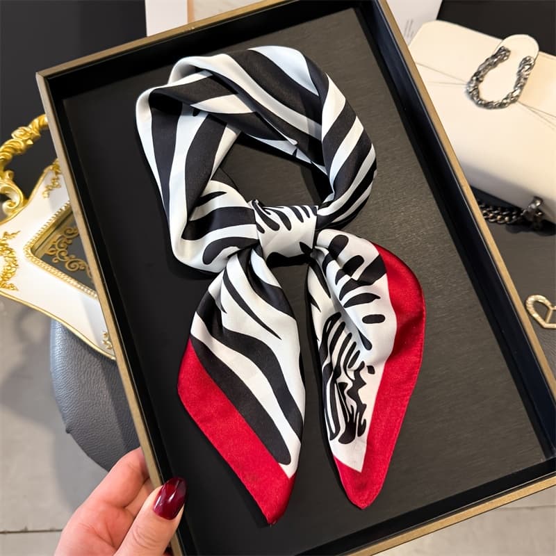 TEMU 1 Elegant Zebra Scarf For Women - 70cm Headscarf, Polyester Material, Versatile Head Wrap, Neck Accessory, Perfect For Casual Occasions