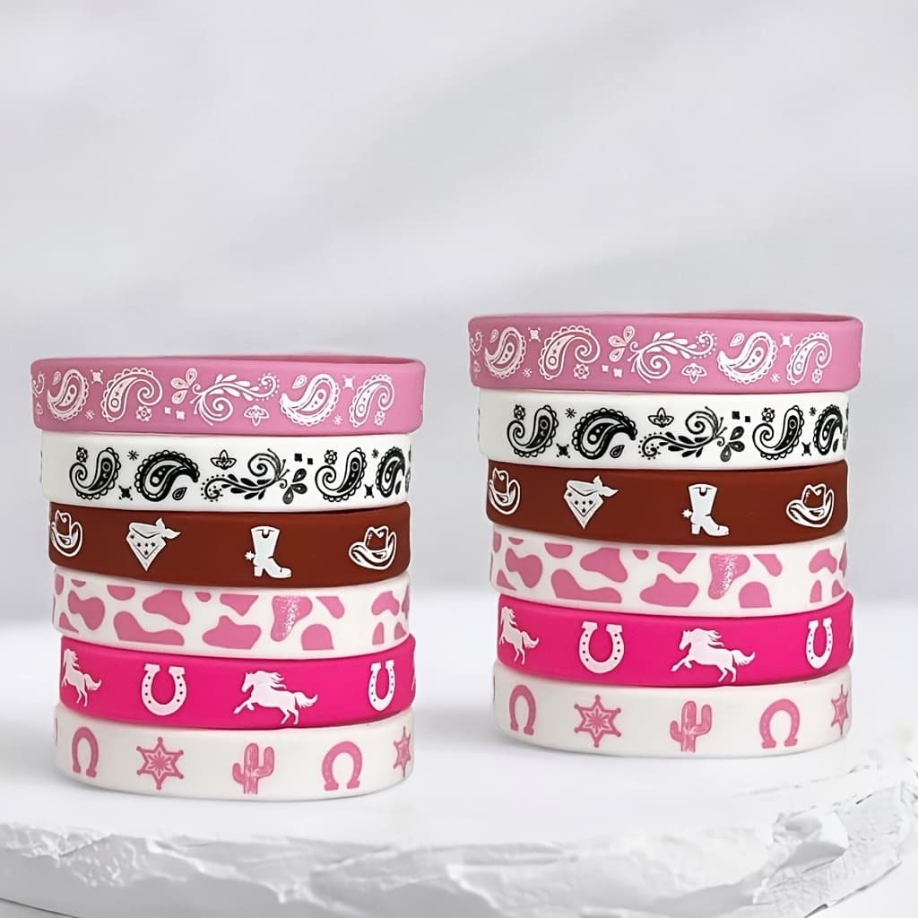 TEMU Gift For Her/him Set Of 12, Flexible Silicone Wristbands Designed For Western-themed Celebrations, Suitable For Birthdays And Halloween Events
