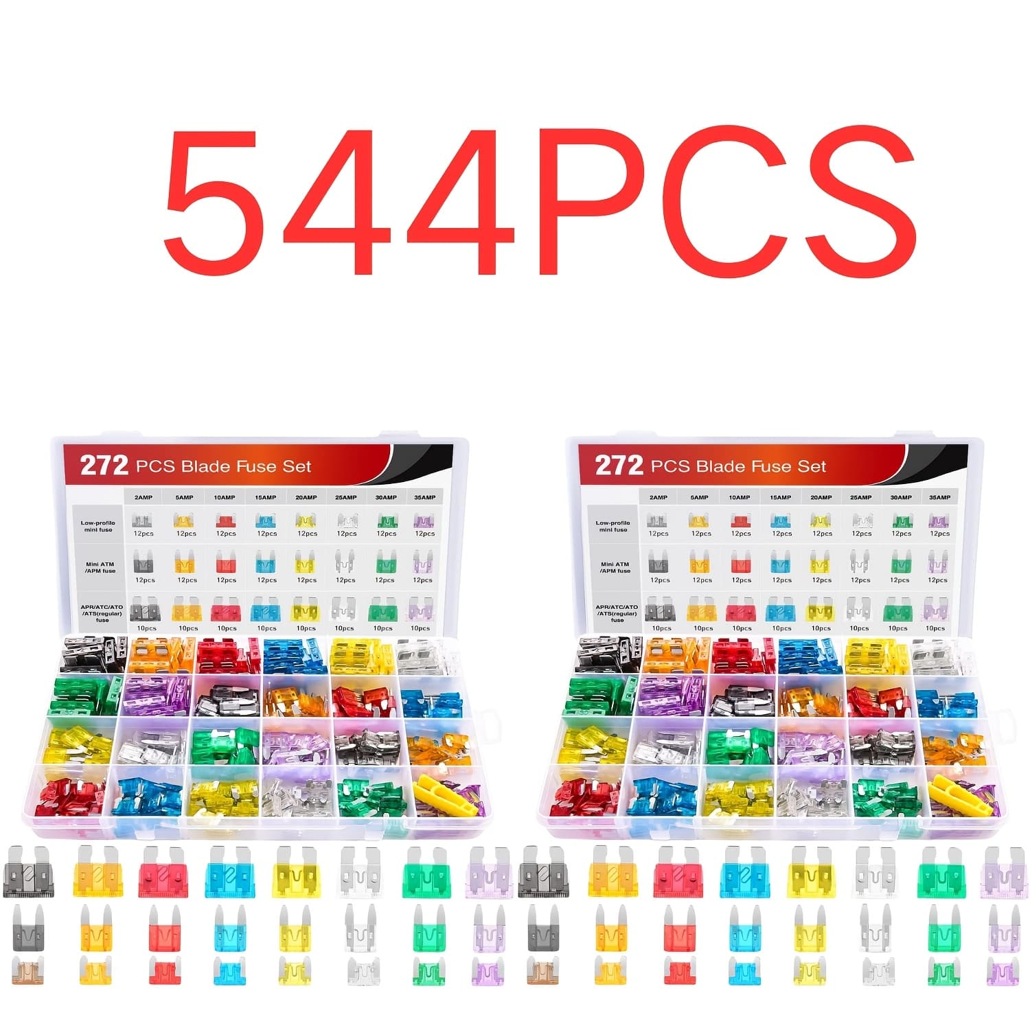 TEMU 372/544pcs Car Fuse Assortment Kit 96 Standard Blade Fuses Automotive 96 Mini Fuses 96 Lp Mini 84 Puller For Auto Rv Truck Boat (2a 5a 7.5a 10a 15a 20a 25a 30a 35a)