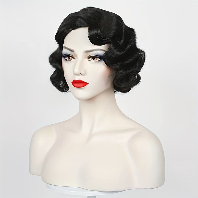 TEMU Flapper Wig 1920s Flapper Hairstyles Wig For Women Finger Wave Short Synthetic Hair Wig Cosplay Halloween Wig