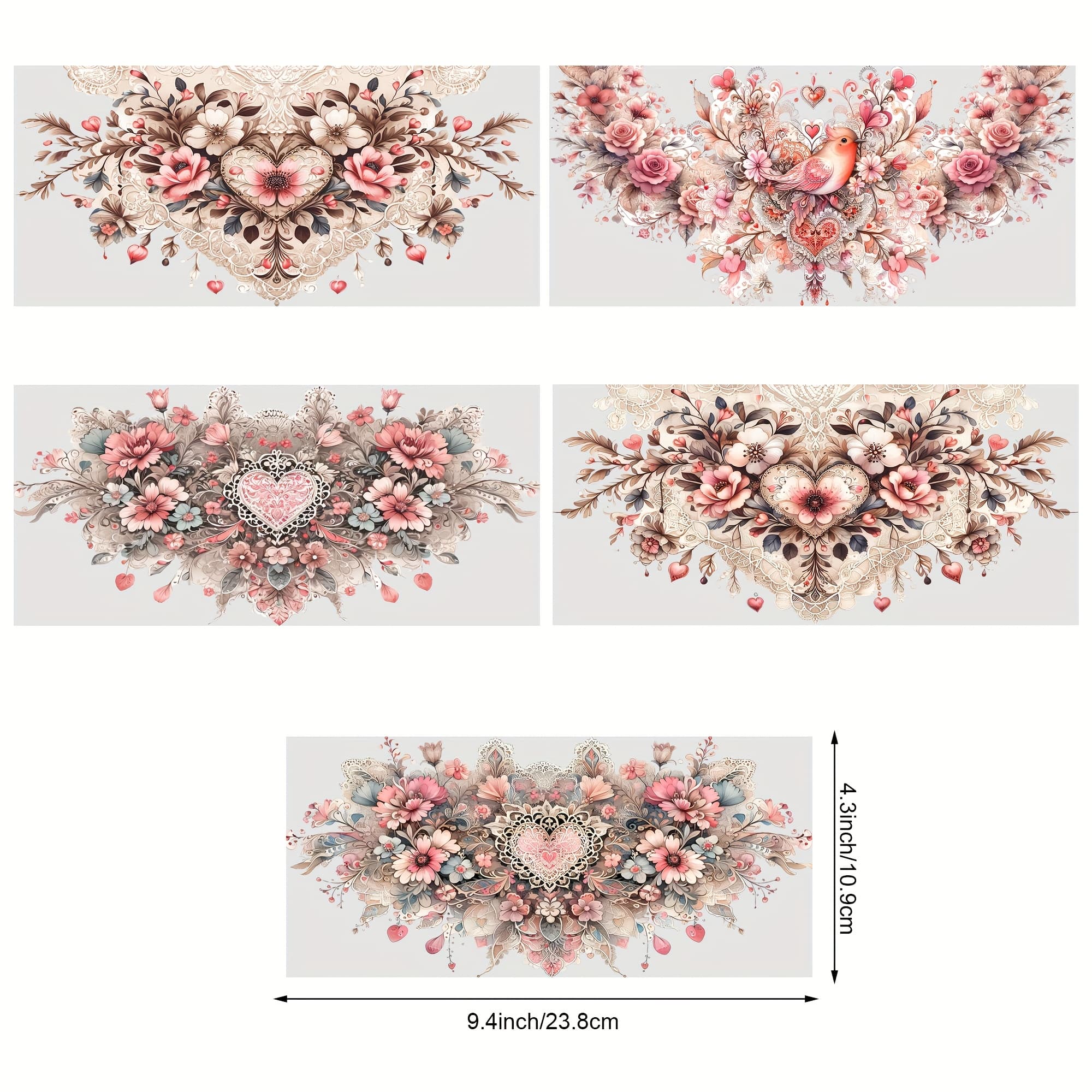 TEMU 5 Sheets Lace Pattern Uv Dtf Cup Stickers, Glass Dtf Transfer Paper, Floral Erasable Transfer Paper For 16oz Glass, Cups, Crafts, Furniture