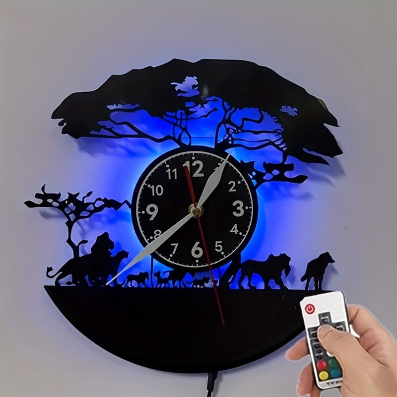 TEMU Unique Led Vinyl Record Wall Clock With 7 Color Changing African Animal Art, Decor Gift For Birthdays, Christmas, , Father's Day - Battery Not Included, African Home Decor