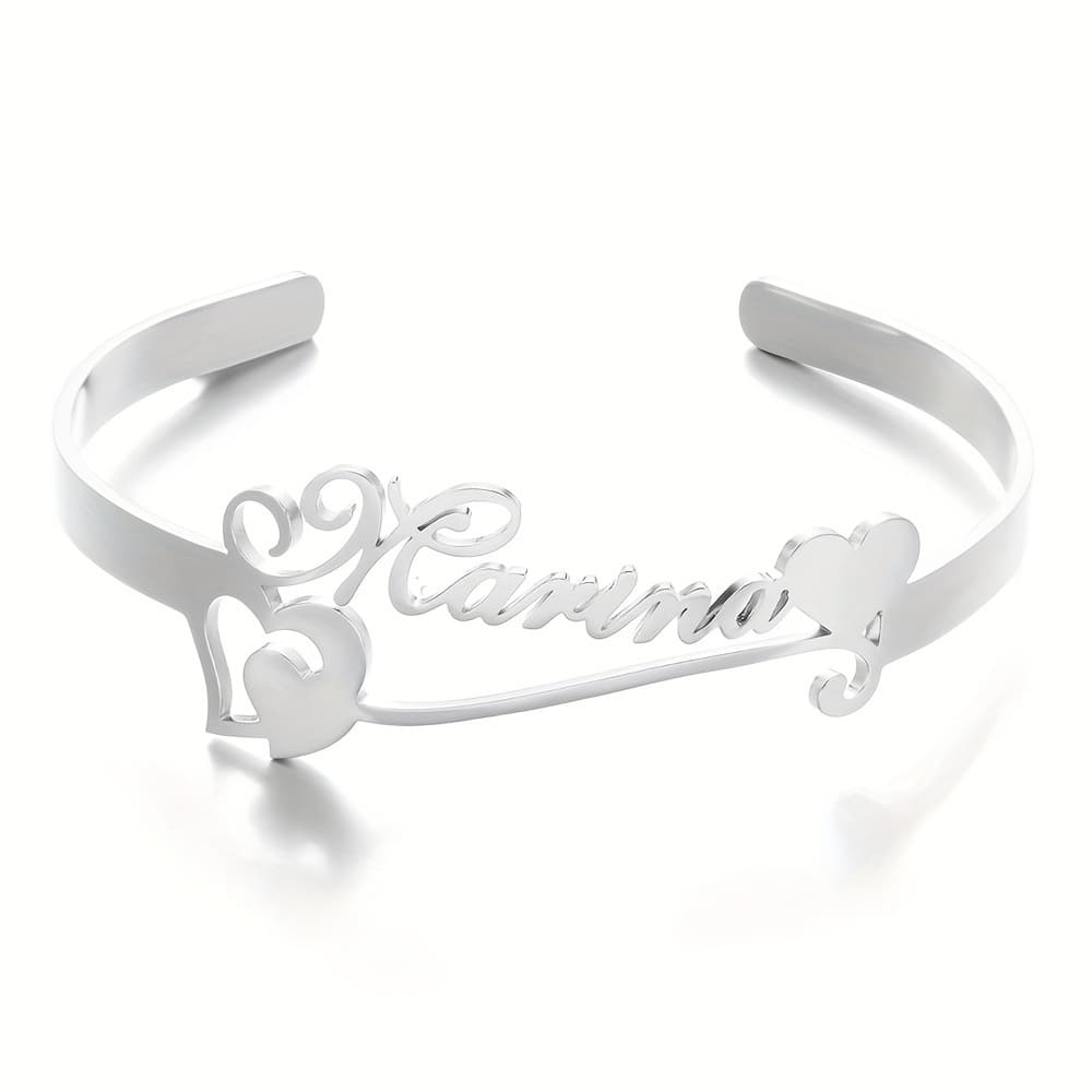 TEMU Customized Information Can English Letters; Translated ; Open Cuff Bracelet. Personalized Heart Name Bracelet For Women, Adjustable Bohemian Style Cuff Bracelet