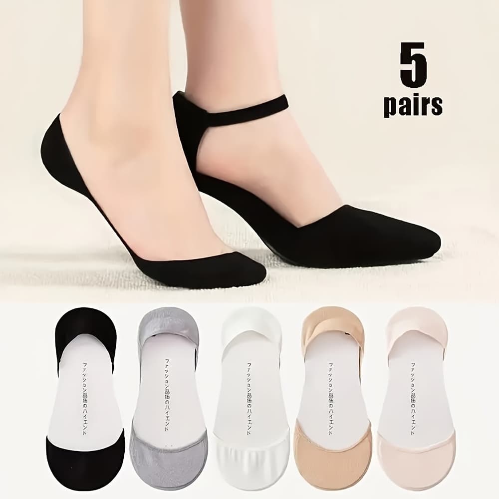 TEMU 5 Pairs Of Women's Summer Shallow-mouth Boat Socks, Silicone Thin Socks, Anti-slip, Sweat-absorbing, Breathable, Invisible Heel Socks, Short Socks For Women, High-quality Summer