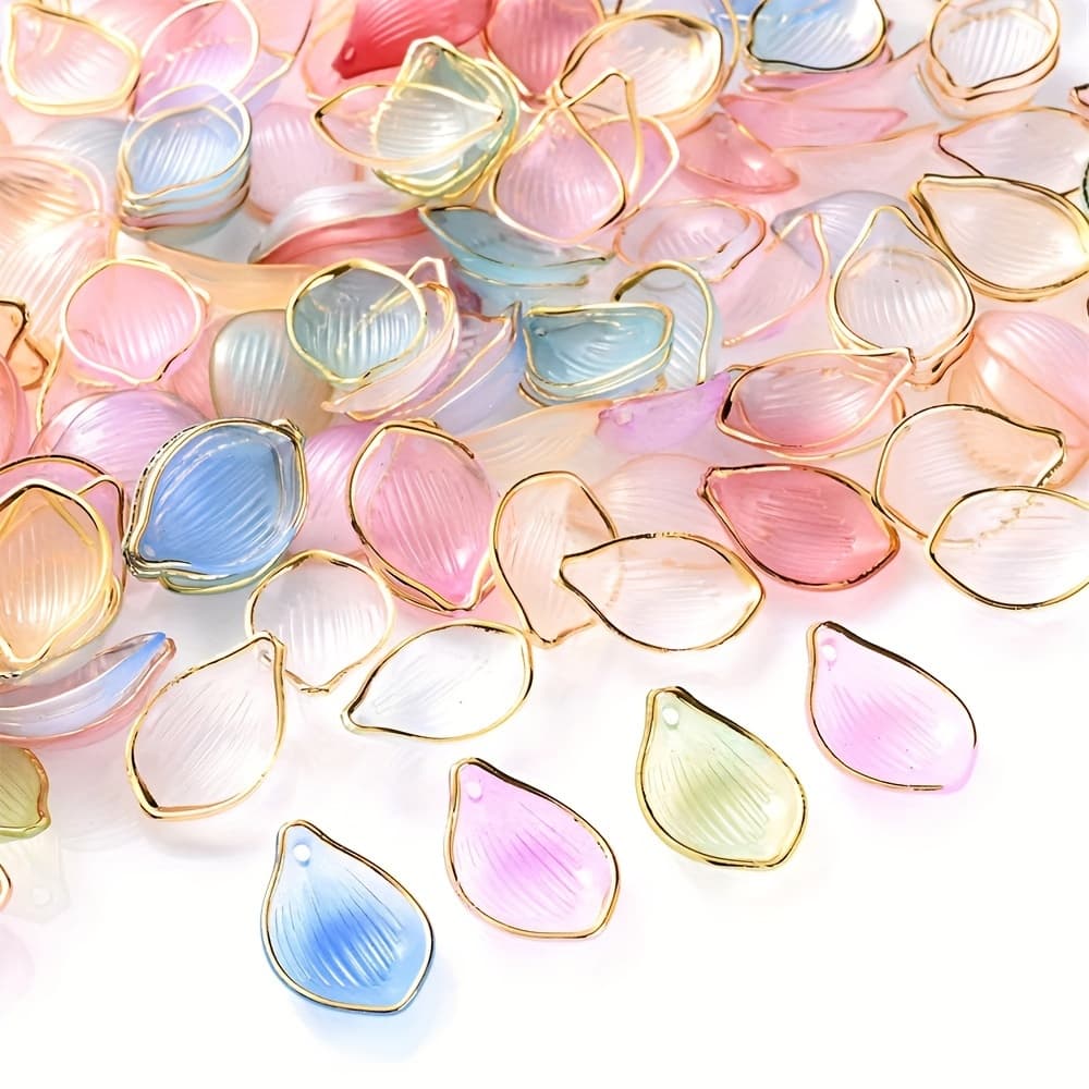 TEMU 50pcs 15x22mm Multicolor Flower Petal Beads Gradient Color Flower Charms For Jewelry Making Earring Necklace Pendant Additions