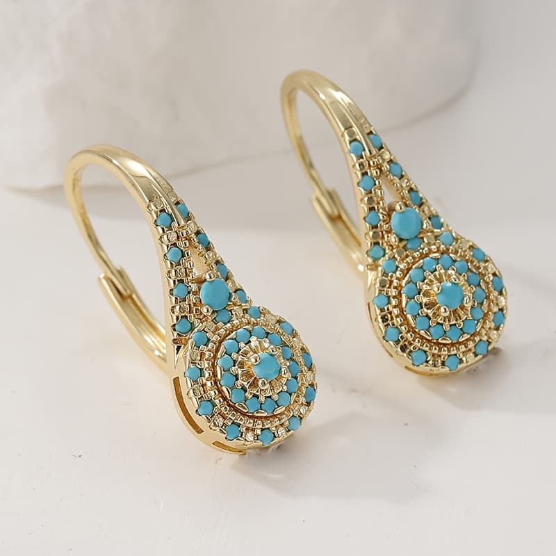 TEMU Elegant And Luxurious Synthetic Turquoise Earrings, Fashionable And Exquisite Banquet Jewelry, For Women