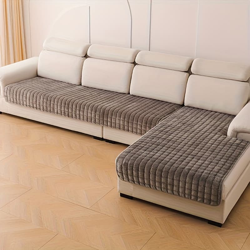 TEMU 2pcs Luxurious Quilted Flannel Velvet Sofa Cover, Soft And Durable Furniture Protector, Use, Pet-friendly, Machine Washable For Bedroom Living Room Office Home Decor, Living Room Sofa Cover