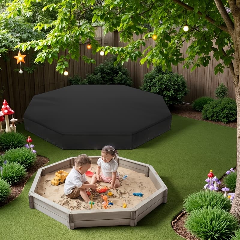TEMU Okeeca Octagonal Sandbox Cover With Drawstring Closure And Reflective Handles, Black Oxford Cloth Sand Pit Cover For Outdoor Children's Use