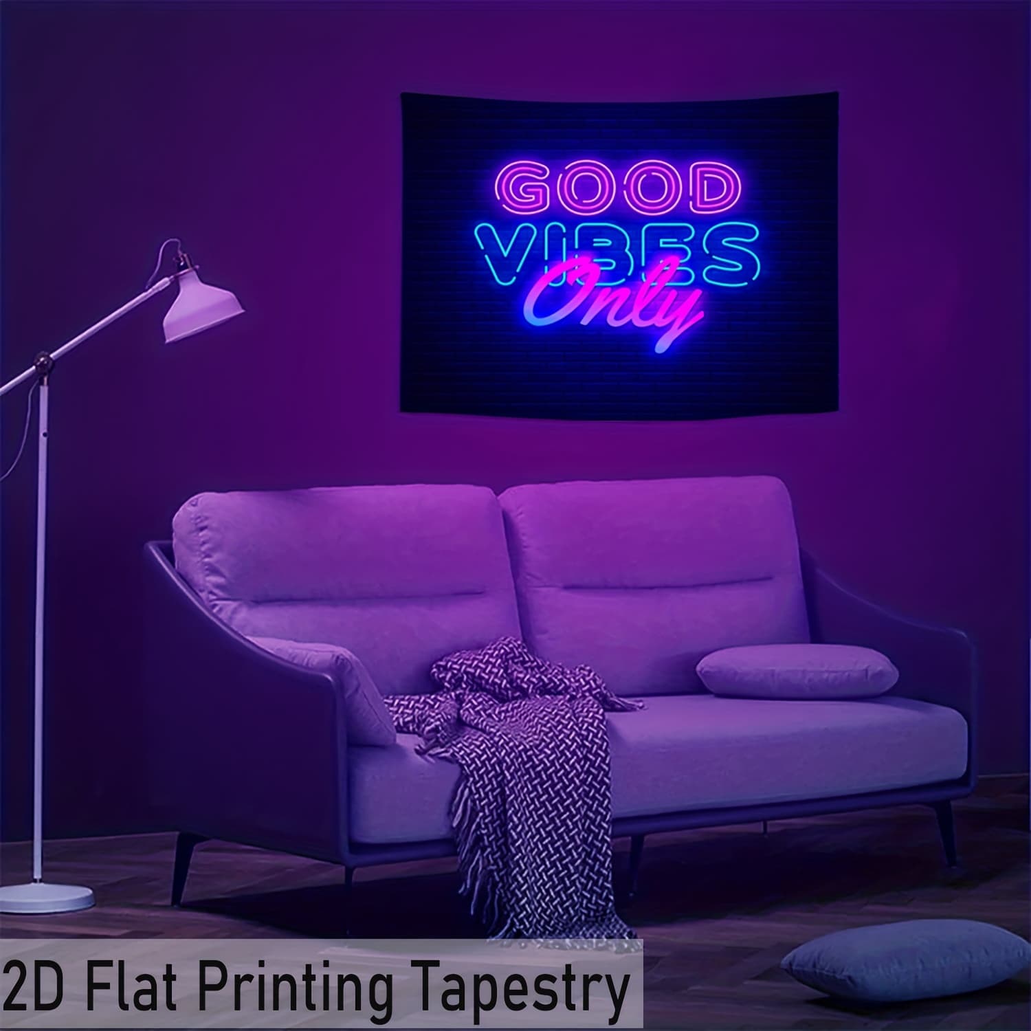TEMU 1pc Good Neon -the-dark Tapestry - Uv Blacklight Wall Hanging With Neon Glow, Neon Neon Text - With Pre-drilled Holes - Modern, Glow In The Dark, Bedroom, Office, Home Decoration For Living Room