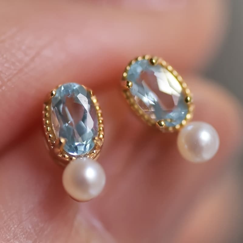 TEMU Exquisite And Petite Synthetic Aquamarine Stud Earrings With Elegant , Suitable For Women's Wedding Banquets And Daily Casual Wear Accessories