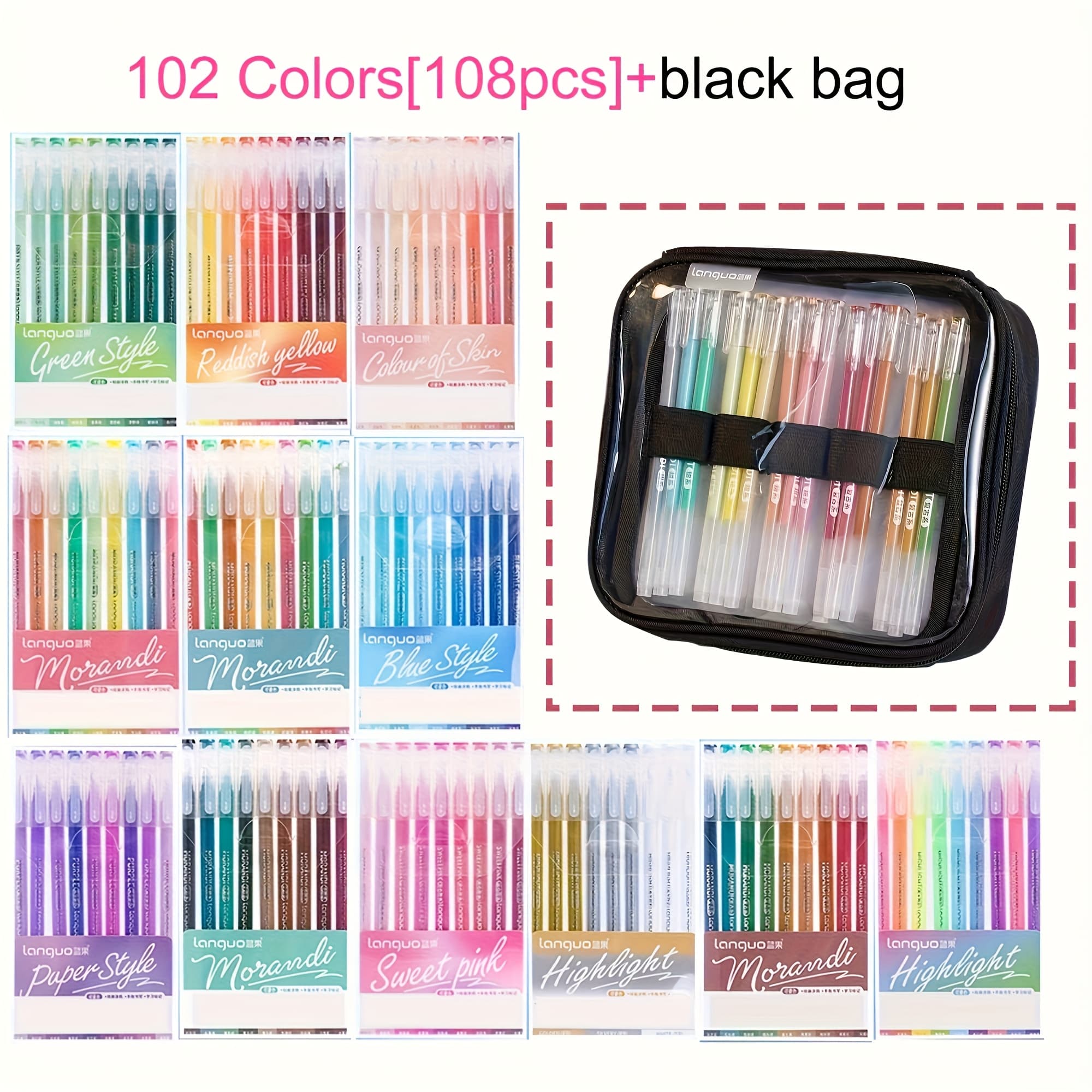 TEMU Languo 168/108 Colors Large Capacity Acrylic Gel Pens 0.6mm For Painting, Drawing, School Writing, And Art Supplies