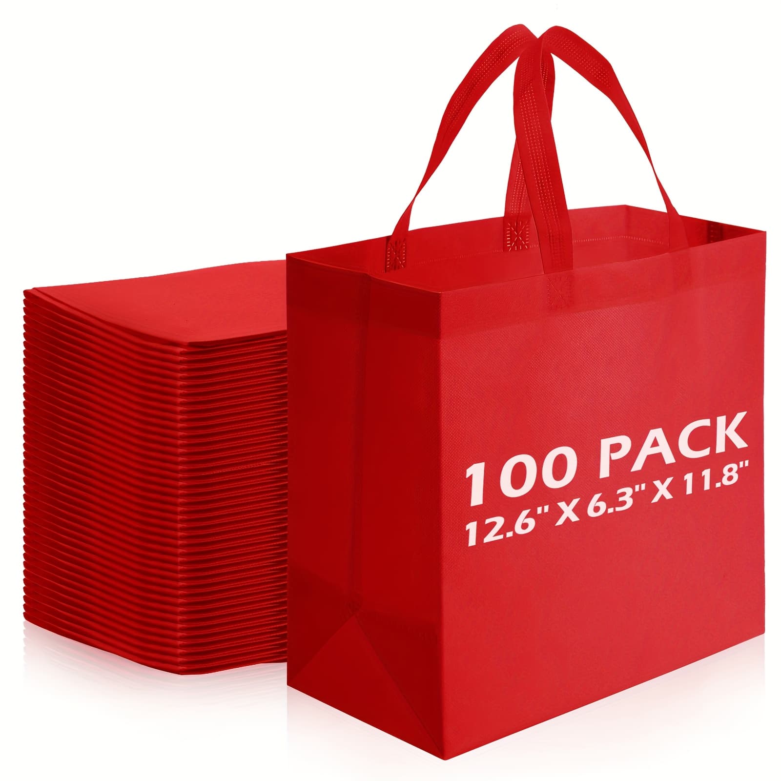 TEMU Reusable Bags - 100pcs Non Woven Grocery Handle Bags For Shop Events & Retail Store(red)
