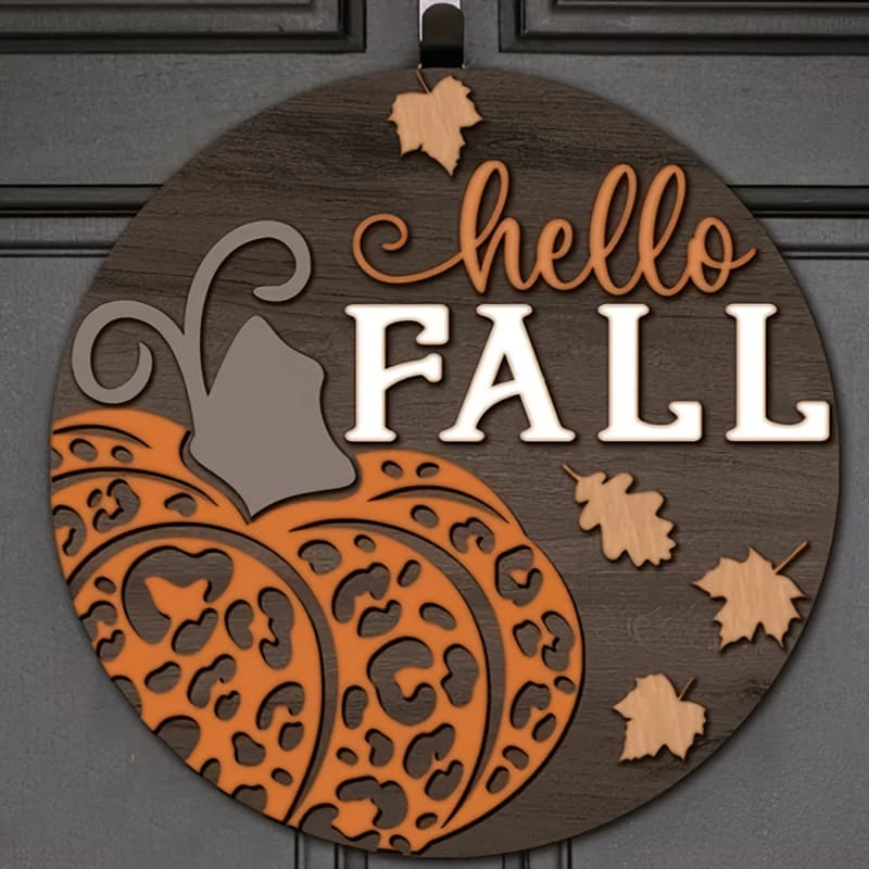 TEMU Fall Door Hanging 3d Pattern Hello Fall Pumpkin Fall Leaves Welcome Sign Fall Door Plate Suitable For Fall, Thanksgiving And Halloween Decoration Door Hanging