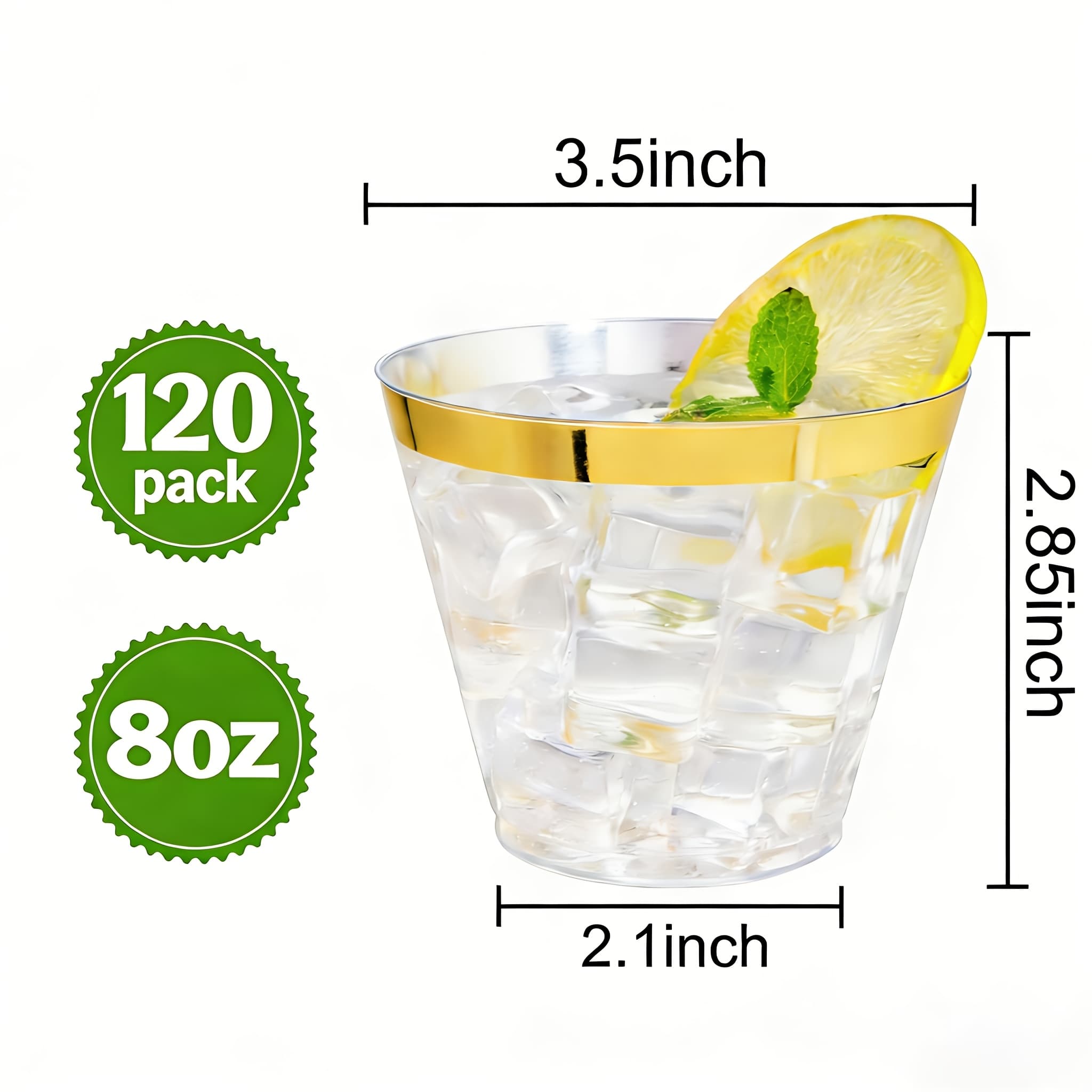 TEMU 120 Golden Plastic Cups, 8-ounce Clear Disposable Cups With , Thickened Disposable Hard Plastic Wine Glasses/cocktail Glasses, Perfect For Birthday Parties, Weddings, And Holiday .
