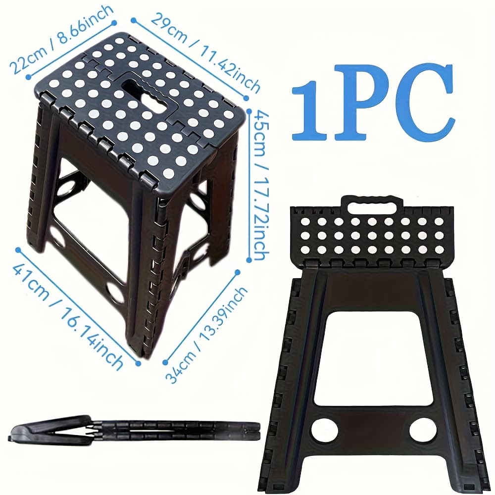 TEMU 17.7inch Folding Step Stool With Portable Handle-heavy Duty Plastic, Lightweight, Compact For , Perfect For Bathroom, Kitchen, Bedroom