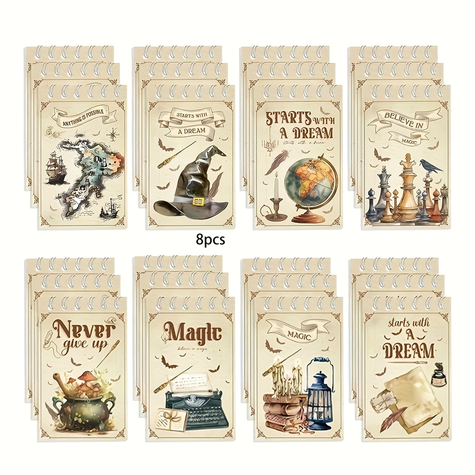 TEMU Set Of 8 Wizard Spiral Notebooks With Mini Notepads And Wands For Magical Birthday Party Gifts