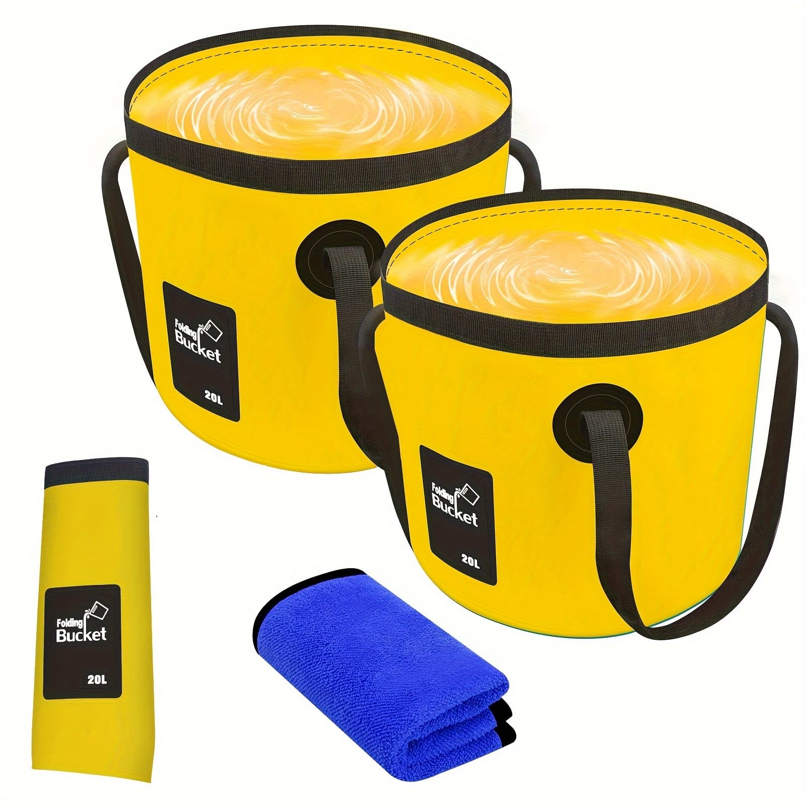 TEMU 2pcs Portable Folding Water Bucket Set (5 Gallons) Foldable Storage Container With Handles Portable Wash Basin For Car Washing, Camping, Hiking (20l) Outdoor Essential
