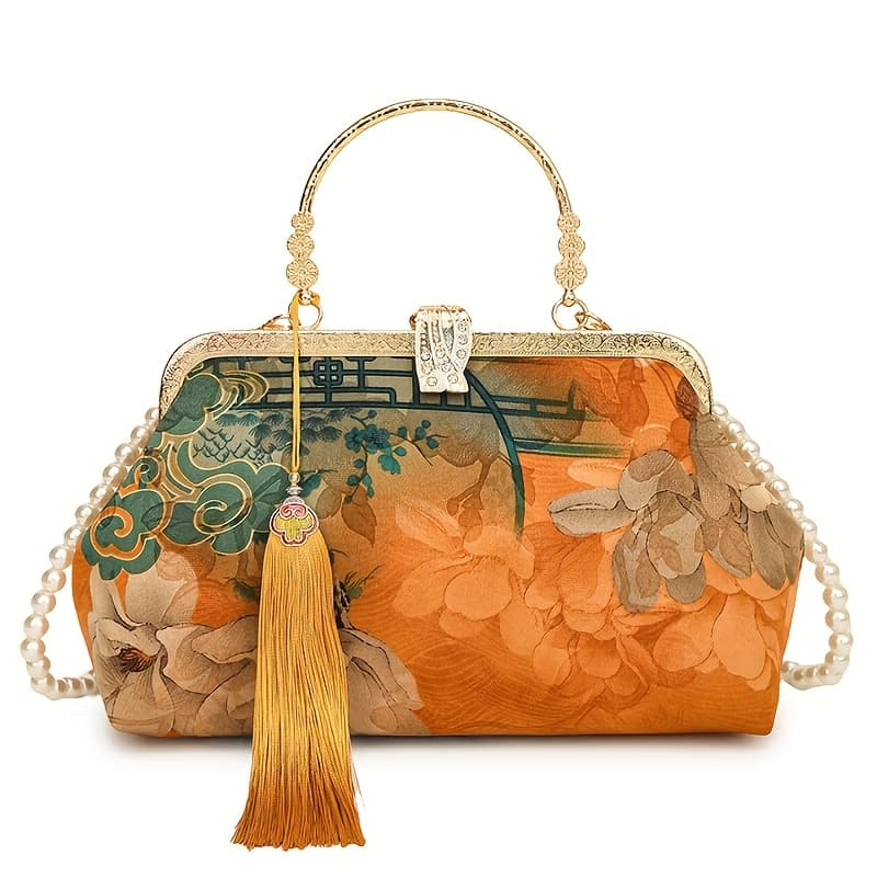 TEMU Ethnic Style Women's Shoulder Bag, Fashionable Printed Handbag, Lightweight Clip-on Crossbody Bag Suitable For Shopping And Banquets [random Pattern Position]