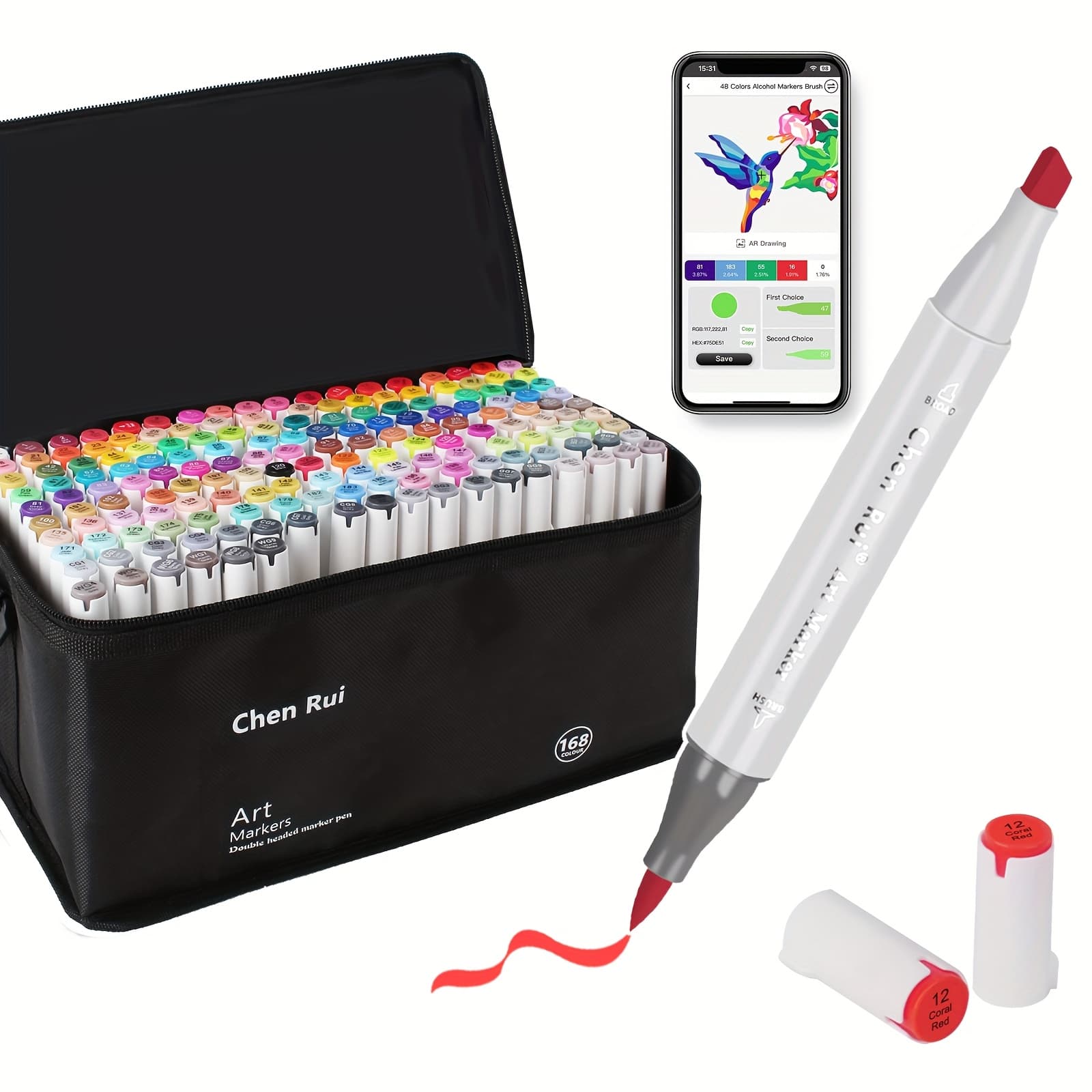TEMU 168/120/80/60/48 Alcohol Markers With Free App, Double Headed Art Markers With Kickstand Case For Adults, Alcohol Based & Chisel Tips Markers For Painting, Sketching, Drawing