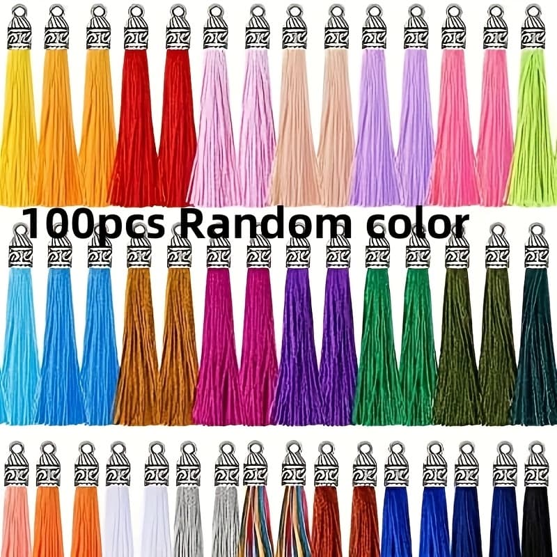 TEMU 100pcs Random Color- Small Metal Tassel Hat Ornaments, Polyester Bookmark Tassel Car Ornaments, Small Tassel Small Gifts - Mixed Colors