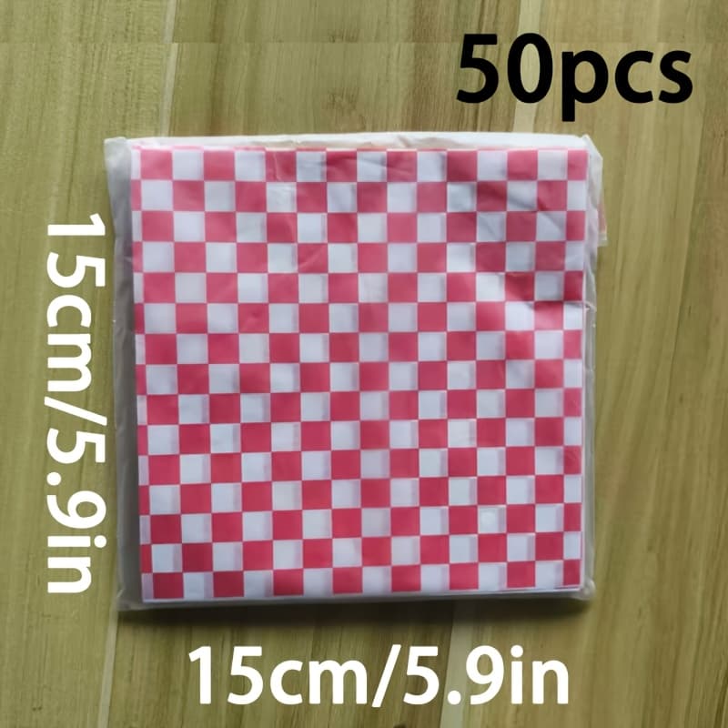 TEMU 50 Sheets Checkered Sandwich Wrappers Dry Wax Paper, Grease Resistant Red Basket Liner Oilpaper