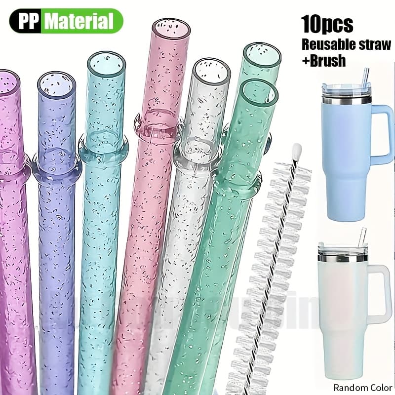 TEMU 10 Random Color Reusable Straw Set, Including Plastic Straws And Cleaning Brush, Suitable For 30/20 Ounce Cups, Suitable For Restaurant/hotel/commercial Outdoor Scenes