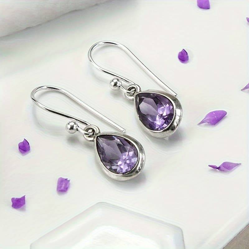 TEMU A Stylish And Elegant Pair Of Purple Teardrop-shaped Zirconia Earrings In The 2024 , Suitable For Daily Women, A Trendy And Versatile Touch To Their Daily Outfits.