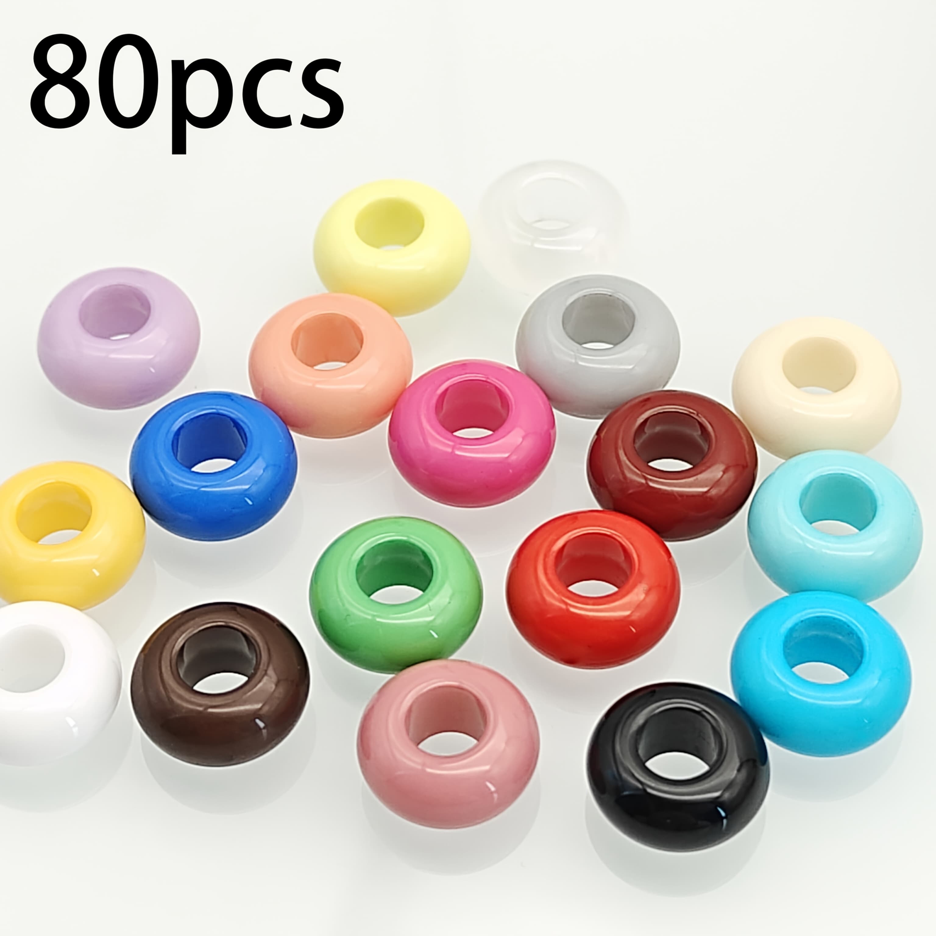 TEMU 80pcs 11.5mm Large Hole Acrylic Flat Beads, Diy Loose Beads For Jewelry Making, Suitable For Necklaces, Bracelets, Earrings, Phone Charms, Keychains, Bag Charms, And Other Handmade Accessories