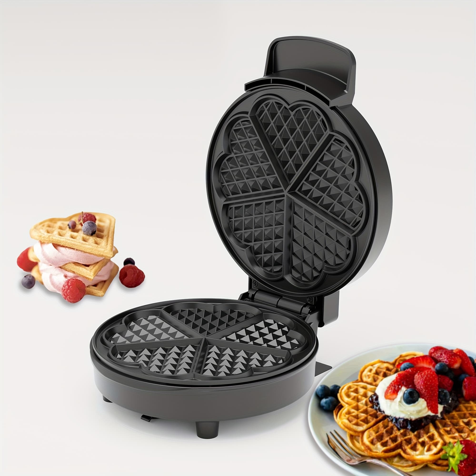 TEMU 1pc Heart Waffle Maker - -shaped , 750w Nonstick Double-side Heating Heart Waffle Maker, Easy To Clean, Home Baking Machine