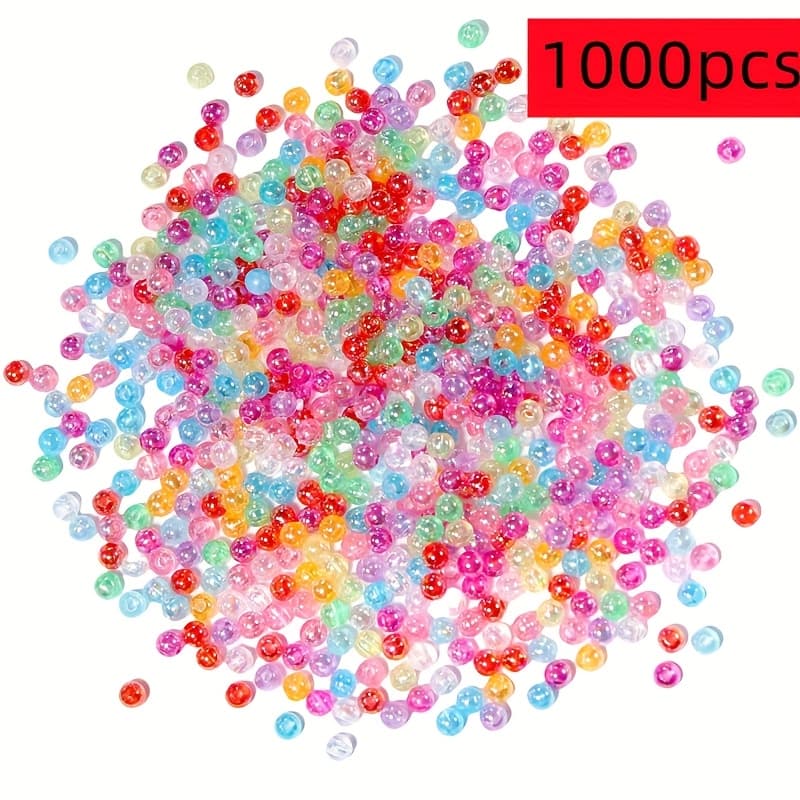 TEMU 1000pcs 4mm Acrylic Ab Color Mixed Color Round Beads Plated With Colorful Sparkling Beads Necklace Exquisite Additions Spacer Beads Decorative Beads